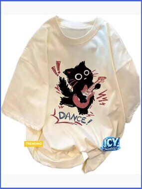 Vintage T-Shirt Y2K Cat Graphic Harajuku Tee Oversized Streetwear
